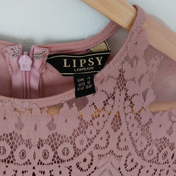 Lipsy London blush cocktail lace sleeves sz US 0 - Picture 3 of 4